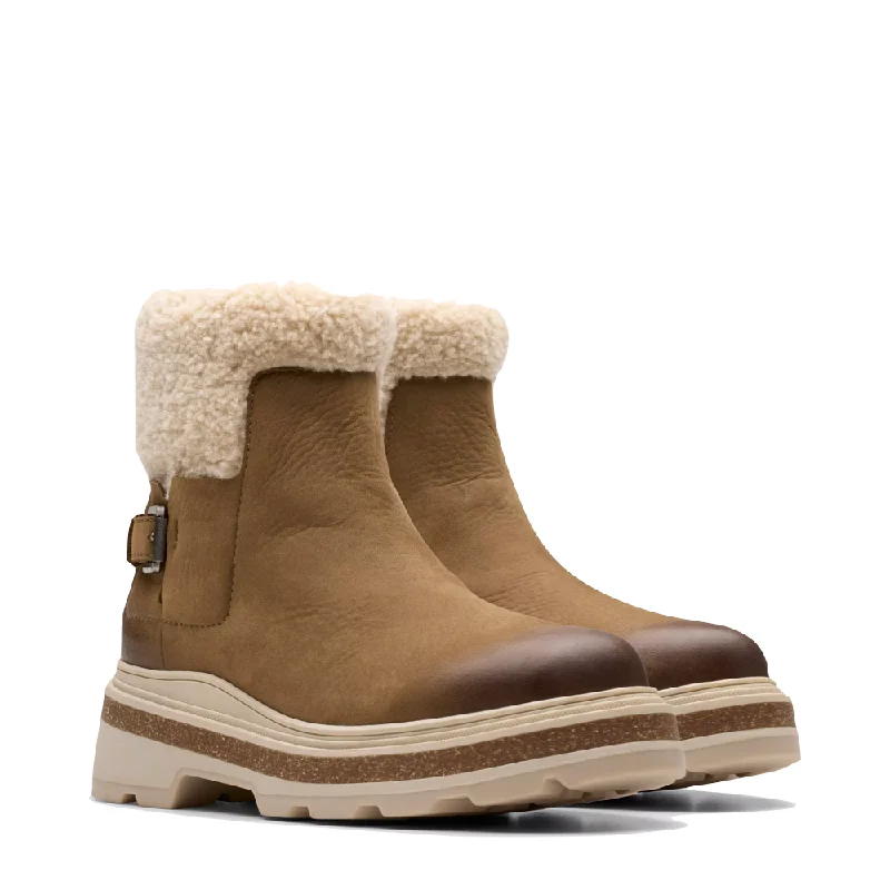 Clarks Women's Hencroft Madi Warmlined Waterproof Side Zip Ankle Boot in Dark Sand Striped Shoe Style Clarks Women's Hencroft Madi Warmlined Waterproof Side Zip Ankle Boot in Dark Sand Striped Shoe Style