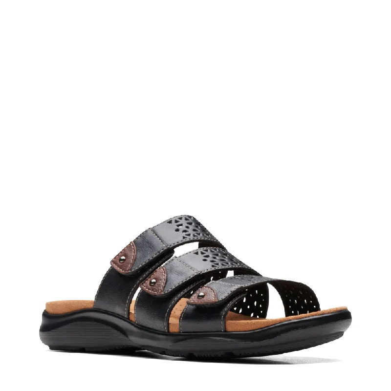 Clarks Women's Kitly Walk Slide Sandal in Black Moccasin Soft - Sole Style  