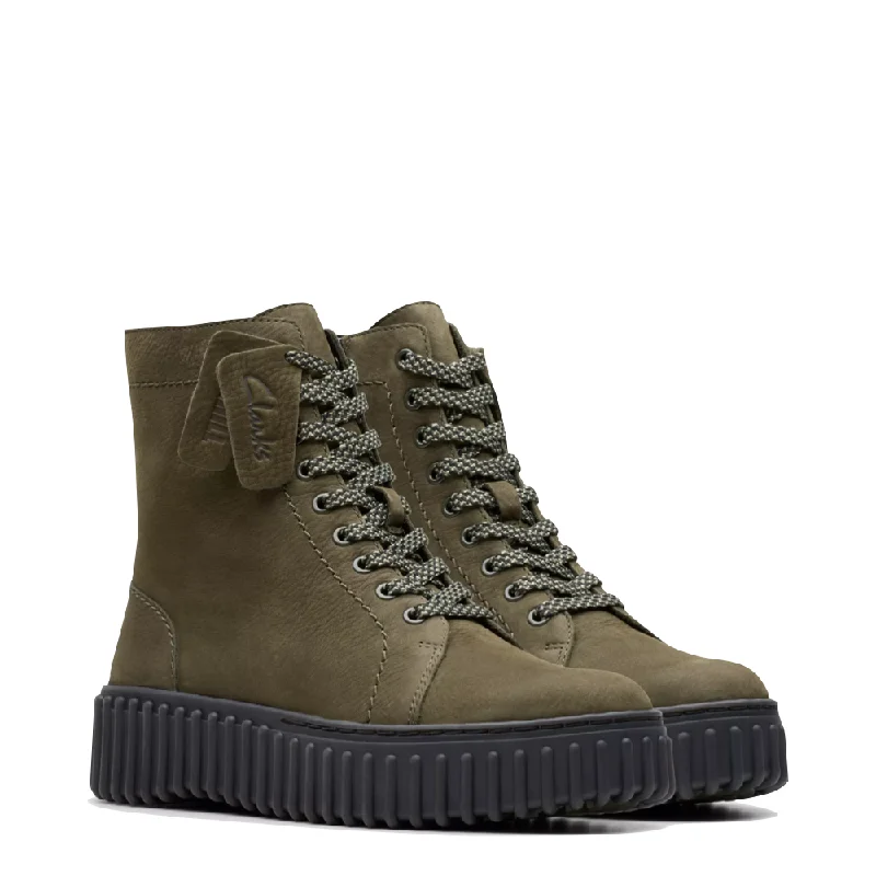 Clarks Women's Torhill Rise Side Zip Lace Boot in Dark Green Zip - Up Boot Style  
