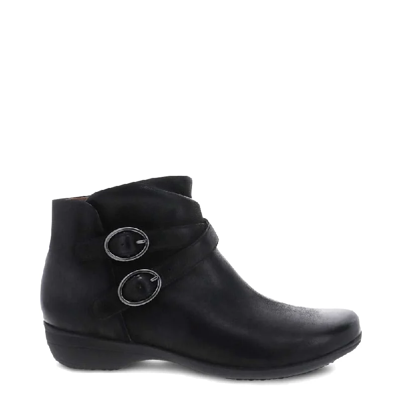 Dansko Women's Faithe Side Zip Heeled Boot in Black Rubber - Sole Plimsoll Look  
