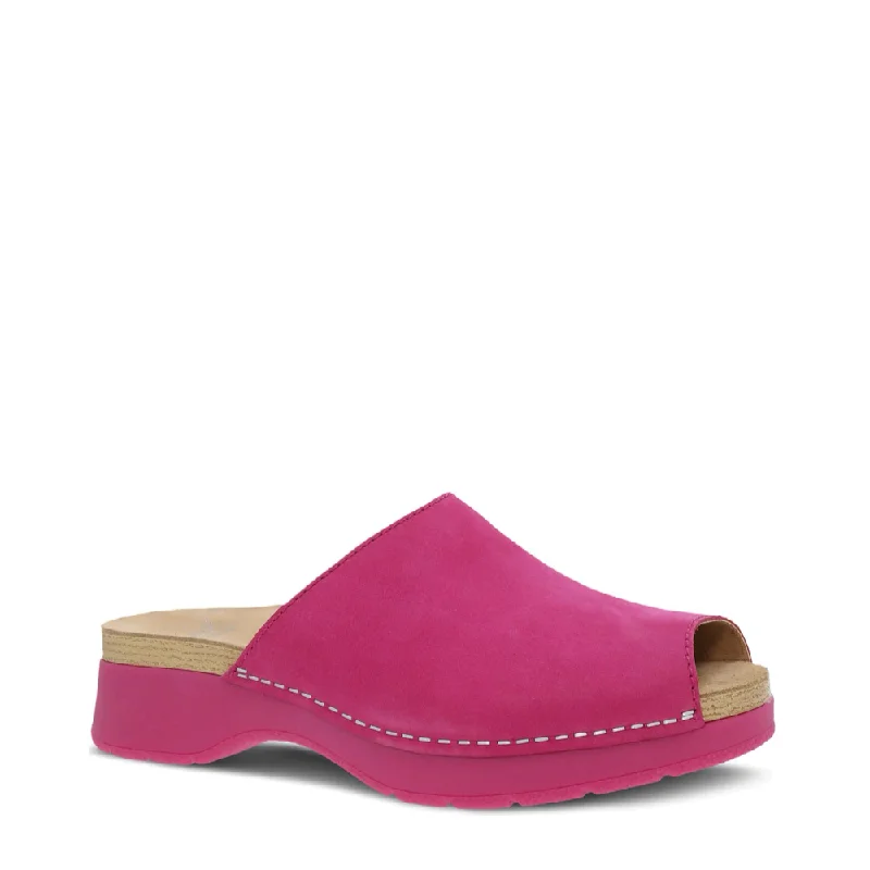 Dansko Women's Rayvn Slide Sandal in Fuchsia Brogue Oxford Aesthetic 
