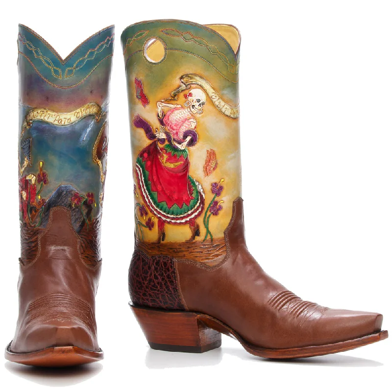 Day of the Dead 12" Night/Day Embroidered Cowboy Boot Design  