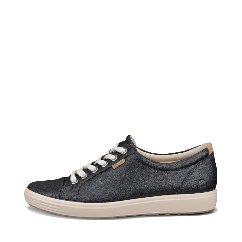 Ecco Women's Soft 7 Leather Lace Sneaker in Silver Heavy Metallic Monochromatic Shoe Look Ecco Women's Soft 7 Leather Lace Sneaker in Silver Heavy Metallic Monochromatic Shoe Look