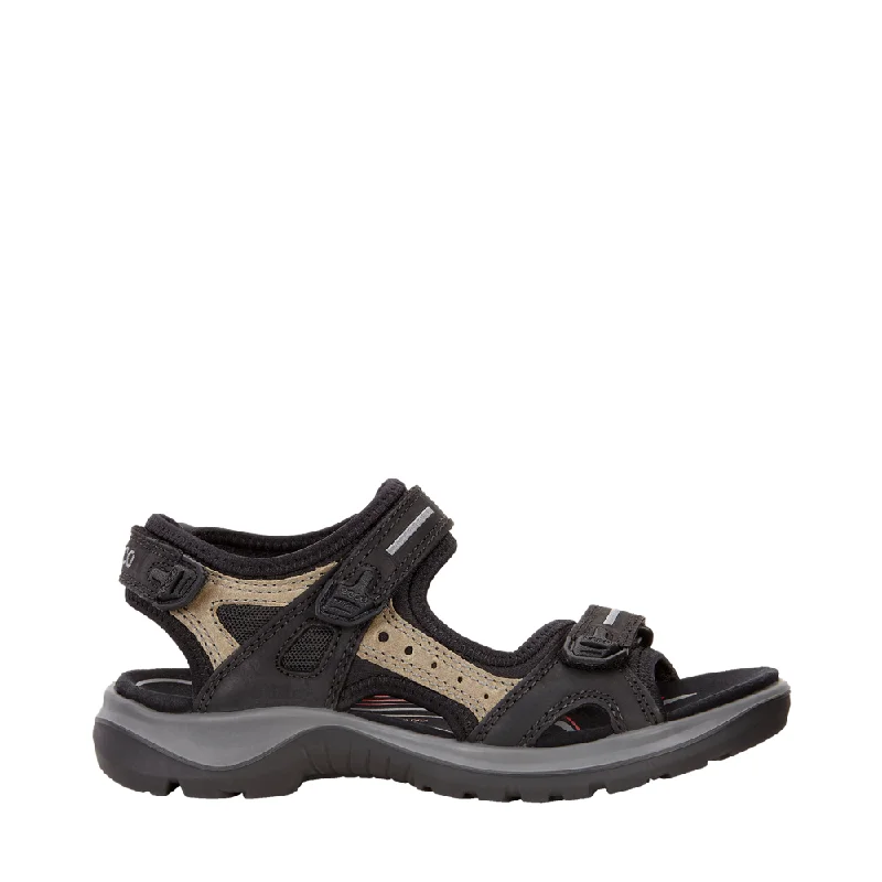 Ecco Women's Yucatan Sandal in Black/Mole/Black Mod Oxford Design  