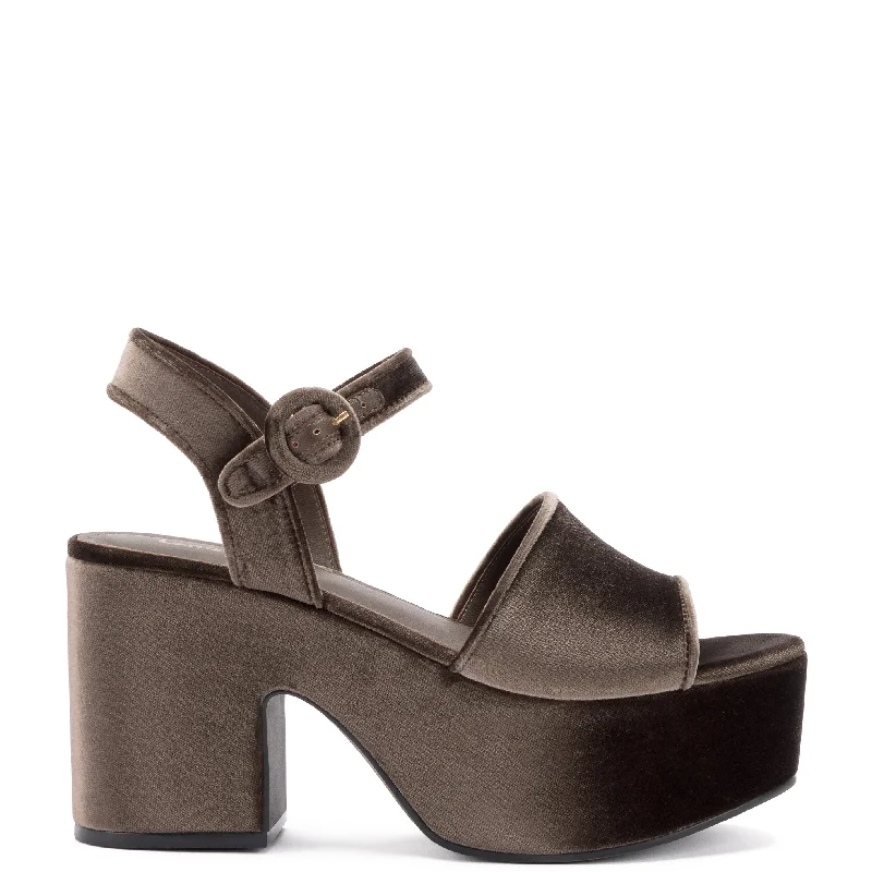 Miso Platform Strap Sandal In Expresso Velvet Tailored Oxford Style 