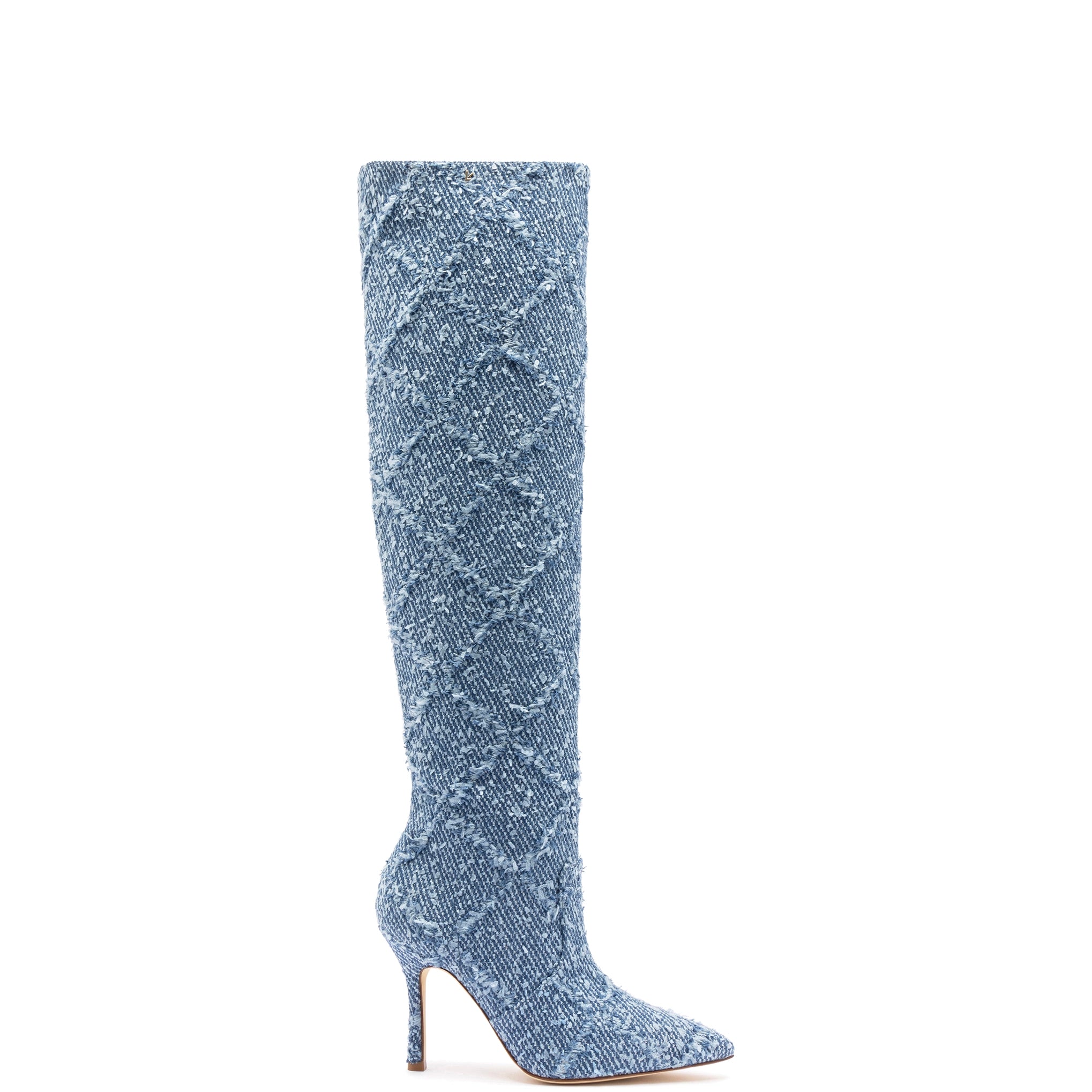 Kate Slouch Boot In Fringe Stellar Denim Elastic - Sided Chelsea Look  