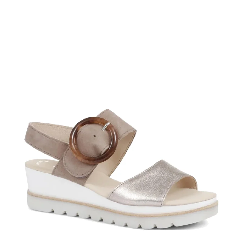 Gabor Women's Slingback Platform Wedge Sandal in Puder/Rabbit Beige/Metallic Distressed Leather Shoe Style Gabor Women's Slingback Platform Wedge Sandal in Puder/Rabbit Beige/Metallic Distressed Leather Shoe Style