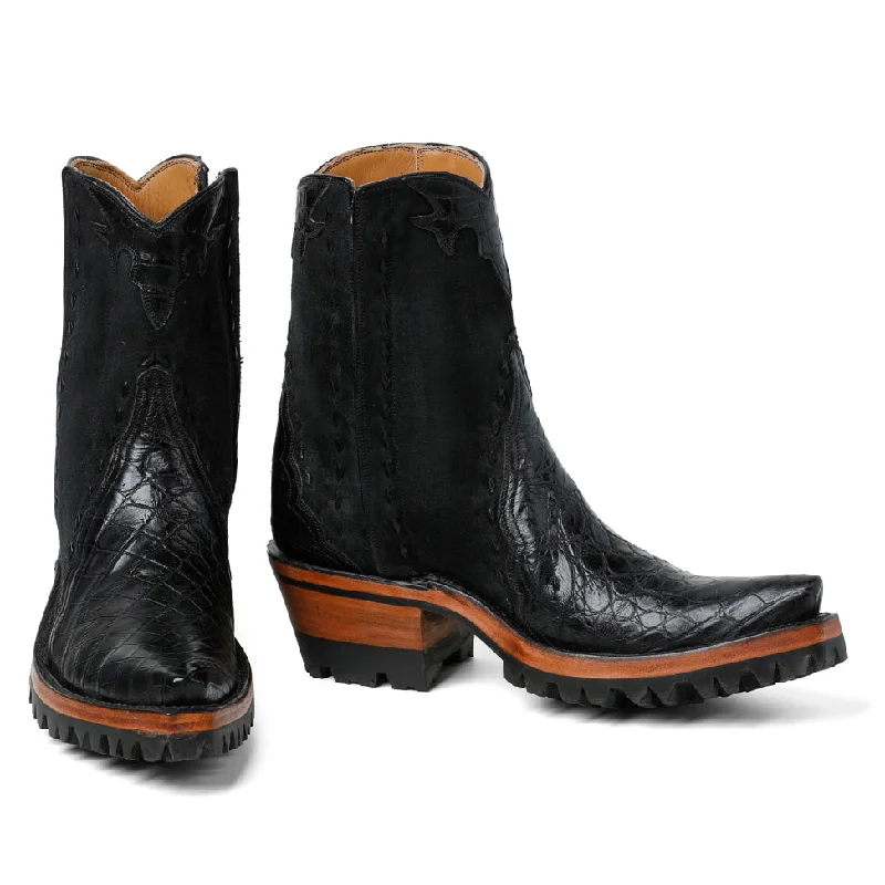 Crocodile Ankle Zipper With Lug- Black Loose - Fit Slipper Style  