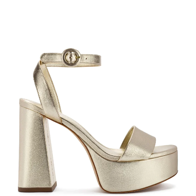 Dolly Sandal In Gold Metallic Leather Comfortable Derby Style  