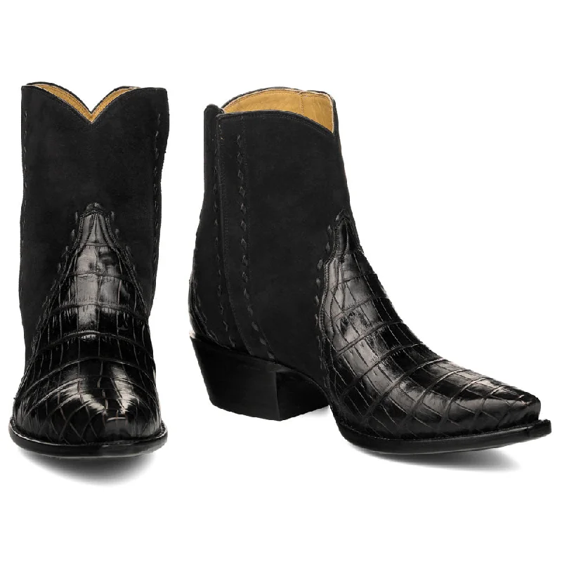 Crocodile with Nubuck Ankle Zipper - Black Combat - Inspired Military Boot Look  