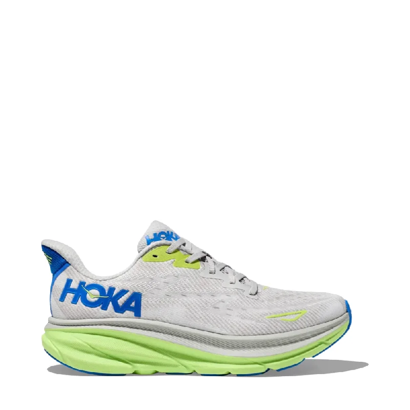 Hoka Men's Clifton 9 Sneaker in Stardust/Electric Cobalt Desert Boot Utility Style  