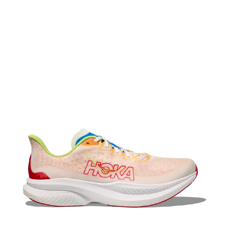 Hoka Men's Mach 6 Sneaker in White/Solar Flare Retro Basketball Sneaker Design  
