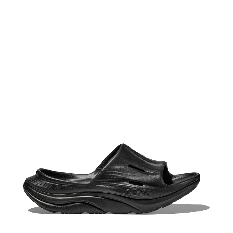 Hoka Ora Recovery Slide 3 Sandal in Black Hemp - Material Shoe Style  