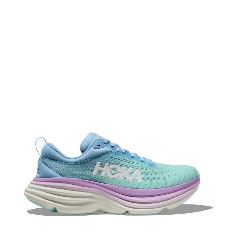 Hoka Women's Bondi 8 Running Sneaker in Airy Blue/Sunlit Ocean Tech - Inspired Sneaker Look  