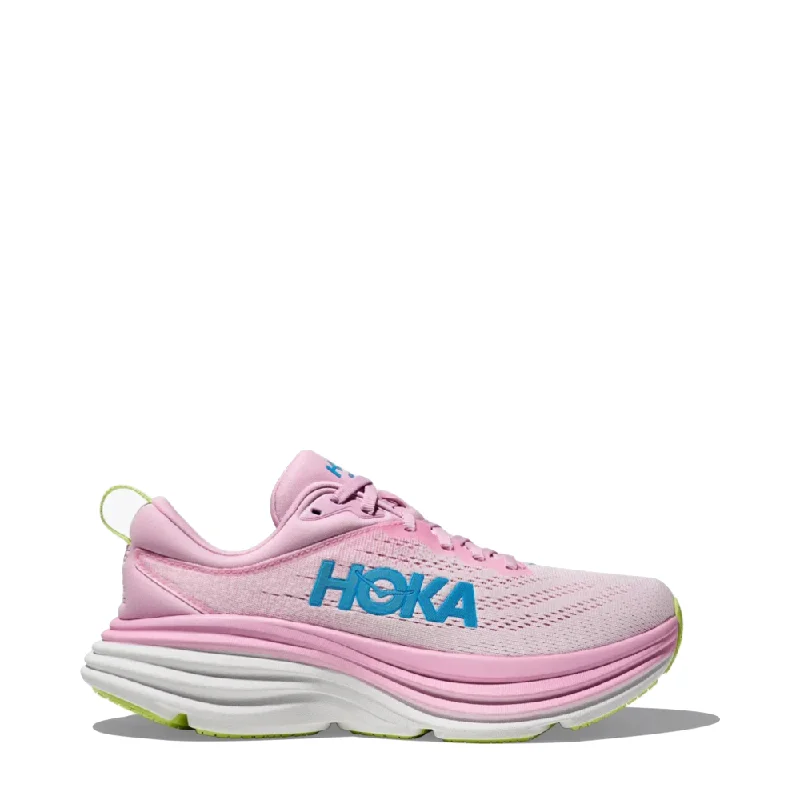 Hoka Women's Bondi 8 Running Sneaker in Pink Twilight/Waterpark Open - Lacing Derby Look Hoka Women's Bondi 8 Running Sneaker in Pink Twilight/Waterpark Open - Lacing Derby Look