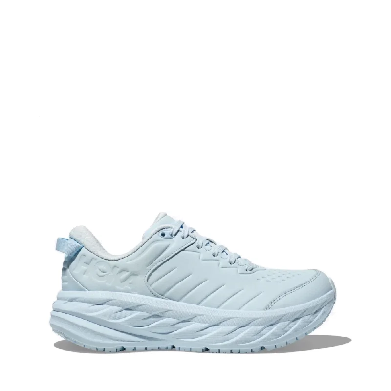 Hoka Women's Bondi SR Water Resistant Slip Resistant Leather Sneaker in Ice Water Blue Two - Tone Shoe Design  