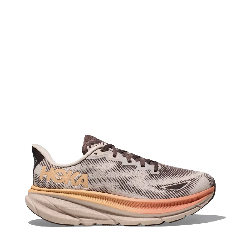 Hoka Women's Clifton 9 GTX Waterproof Sneaker in Cosmic Pearl/Smoky Quartz Strap - Up Sandal Resort Style Hoka Women's Clifton 9 GTX Waterproof Sneaker in Cosmic Pearl/Smoky Quartz Strap - Up Sandal Resort Style