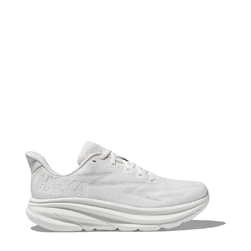 Hoka Women's Clifton 9 Sneaker in White/White Glow - in - the - Dark Shoe Design  