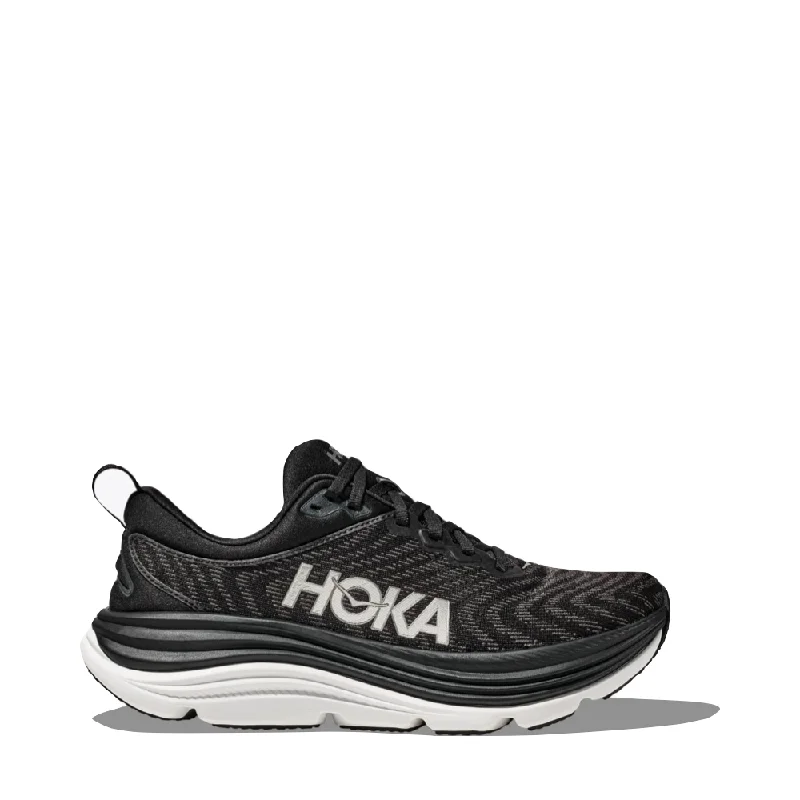 Hoka Women's Gaviota 5 Running Sneaker in Black/White Hemp - Material Shoe Style  