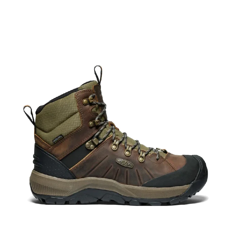 KEEN Men's Revel IV Mid Waterproof Boot in Bison/Orange Pepper Vintage Oxford Appeal 