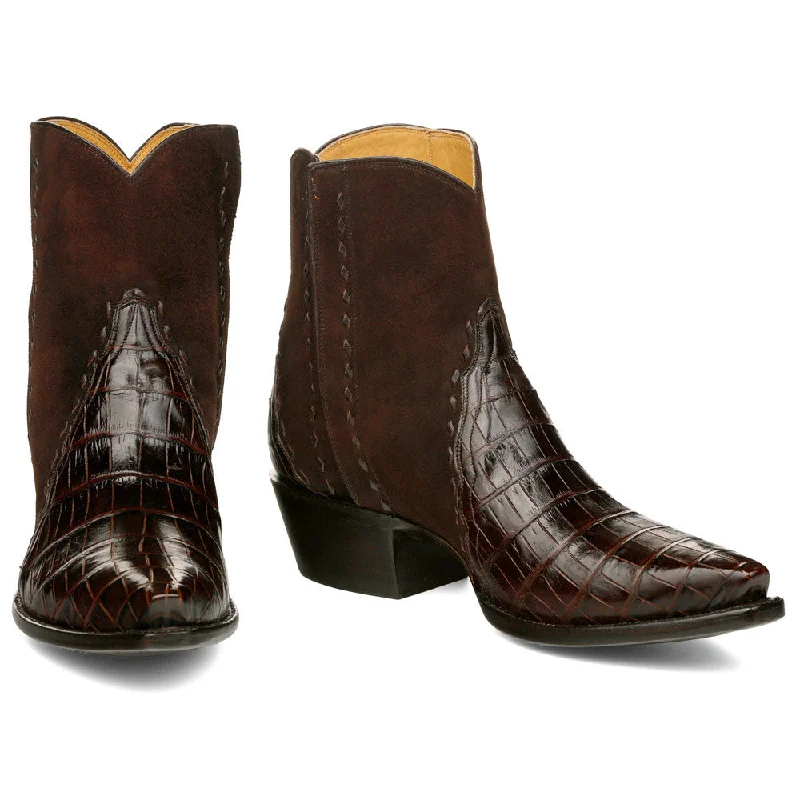 Crocodile with Nubuck Ankle Zipper - Brown Moccasin Soft - Sole Style  