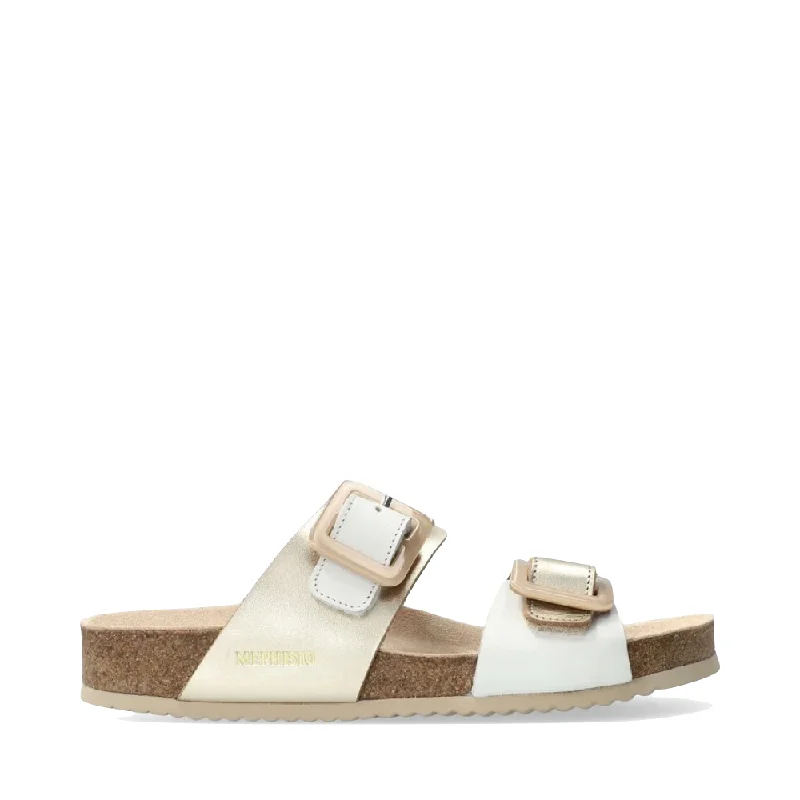 Mephisto Women's Madison Slide Sandal in White Paisley Print Shoe Design  