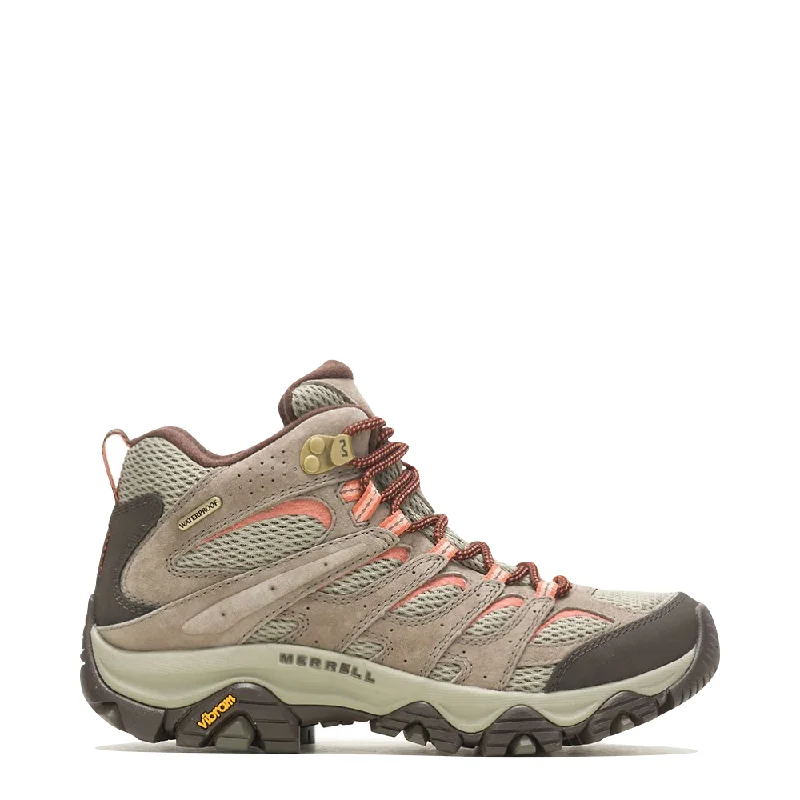 Merrell Women's Moab 3 Mid Waterproof Hiking Boots in Bungee Cord Tan Loose - Fit Slipper Style Merrell Women's Moab 3 Mid Waterproof Hiking Boots in Bungee Cord Tan Loose - Fit Slipper Style