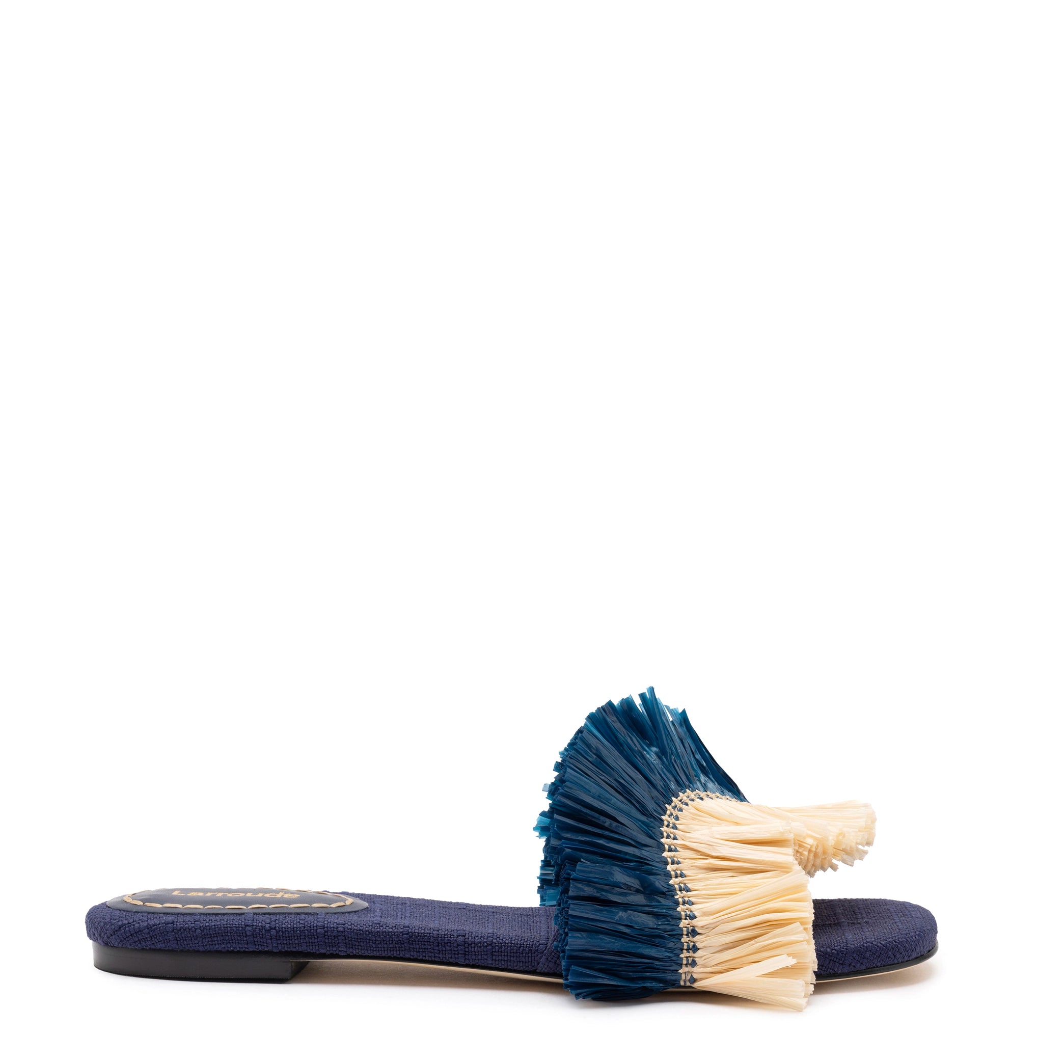 Ivy Fringe Flat In Navy Raffia Patchwork Shoe Aesthetic  