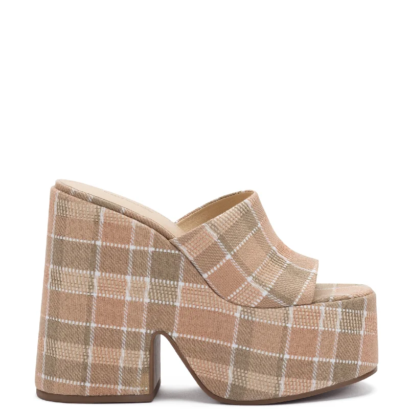 Wanda Platform Mule In Neutral Plaid Raffia Skateboarding Sneaker Style  