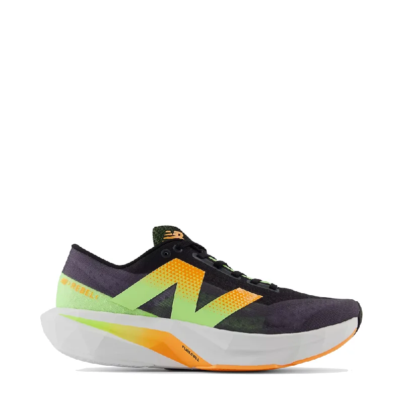 New Balance Men's FuelCell Rebel v4 Sneaker in Black with Graphite and White Peach Chunky Platform Sneaker Style New Balance Men's FuelCell Rebel v4 Sneaker in Black with Graphite and White Peach Chunky Platform Sneaker Style
