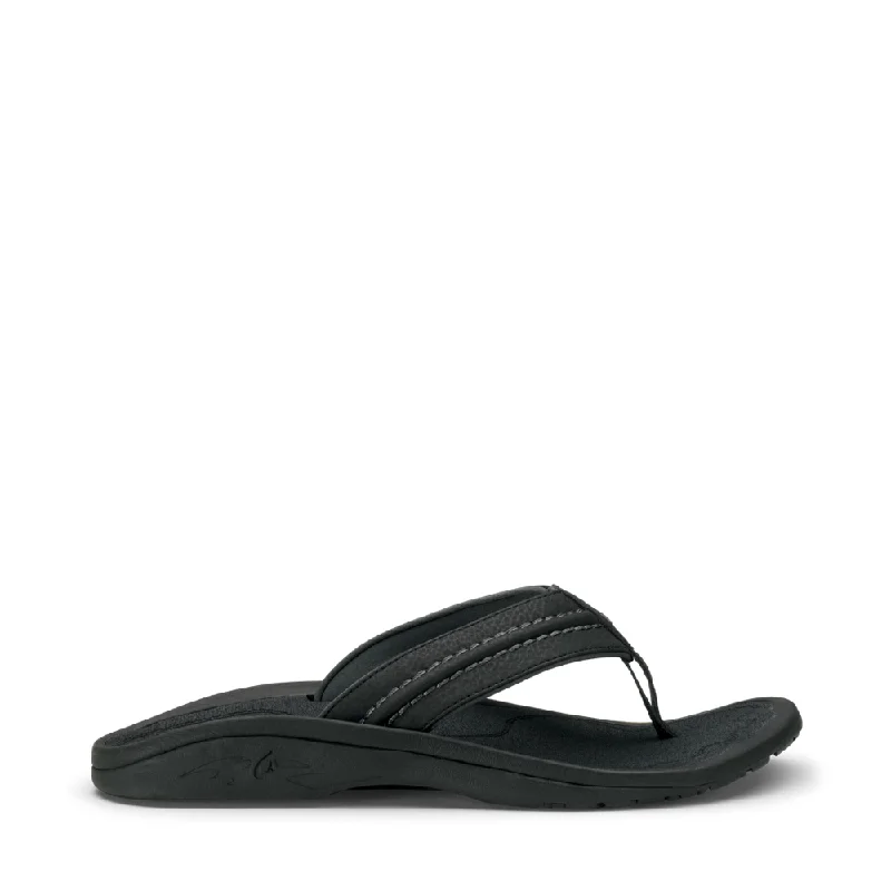 OluKai Men's Hokua Thong Sandal in Black/Dark Shadow Quick - Dry Hiking Shoe Style   