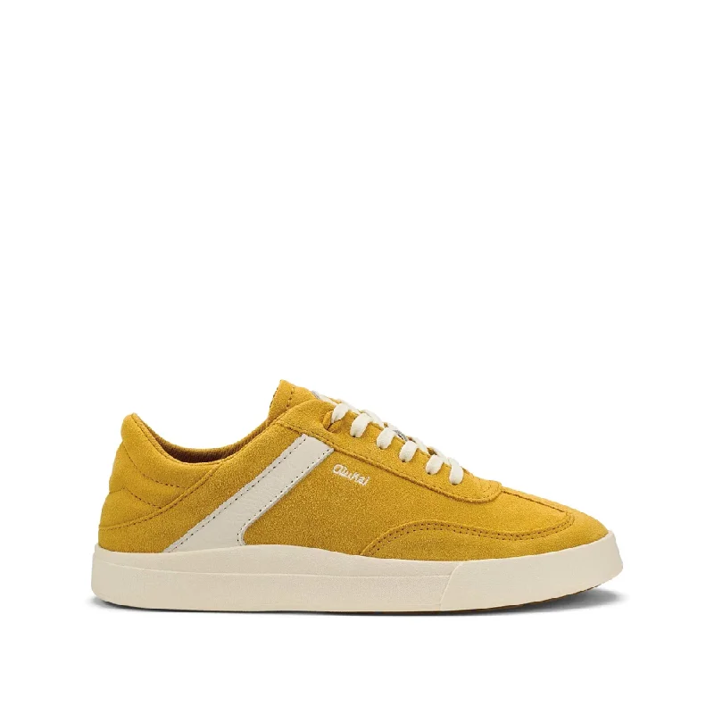 OluKai Women's Hā‘upu Leather Lace Sneaker in Mustard/Off White Ankle - High Military Boot Style OluKai Women's Hā‘upu Leather Lace Sneaker in Mustard/Off White Ankle - High Military Boot Style