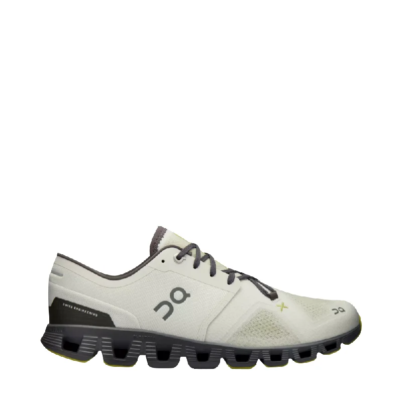 On Men's Cloud X3 Sneaker in Ice/Eclipse Strap - Up Sandal Resort Style  