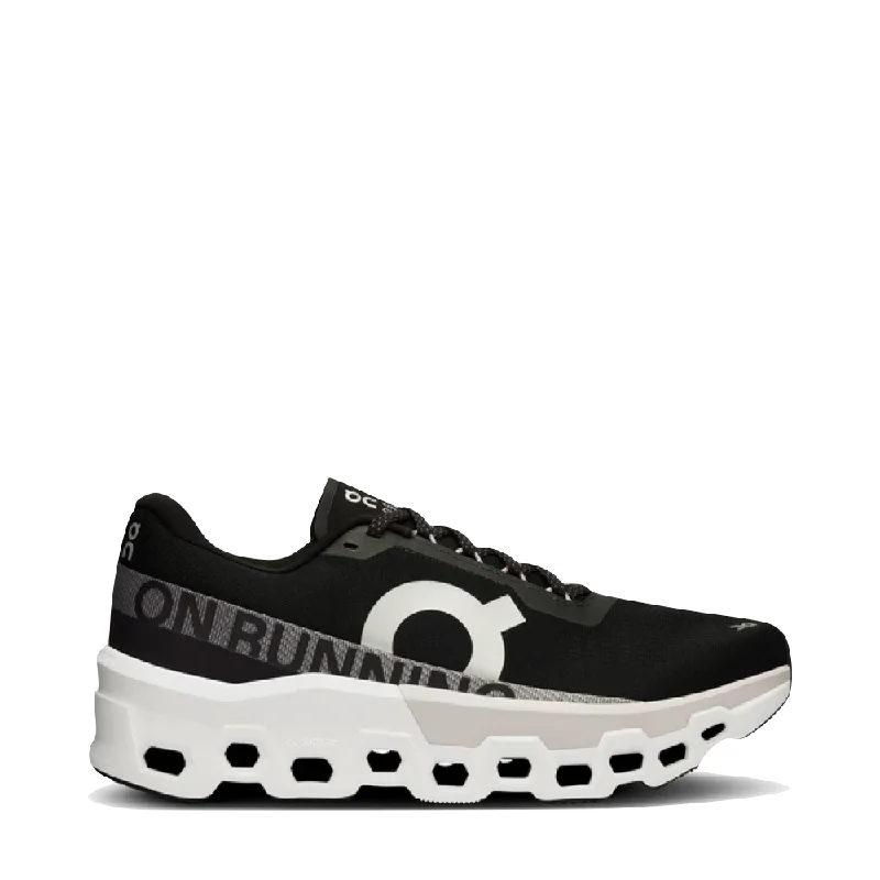 On Men's Cloudmonster 2 Sneaker in Black/Frost Lightweight Tennis Sneaker Look  