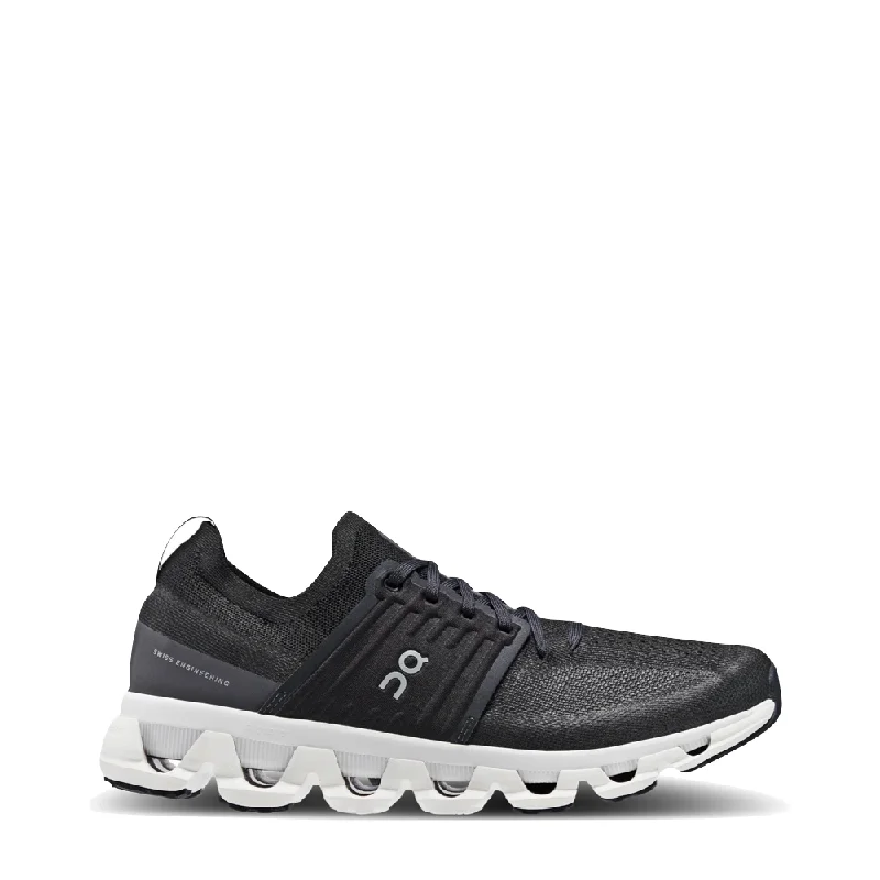 On Men's Cloudswift 3 Sneaker in All Black Checkered Shoe Pattern Look  
