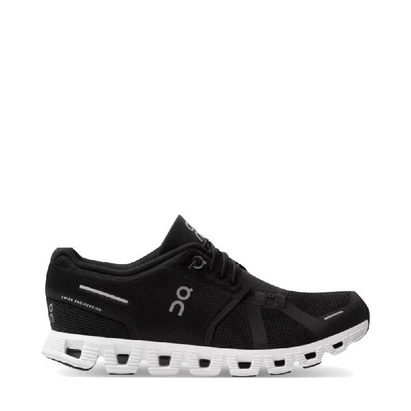 On Women's Cloud 5 Sneaker in Black/White Slide Sandal Beach Style  
