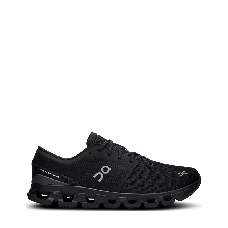 On Women's Cloud X 4 Sneaker in Black/Eclipse Upcycled Shoe Look  