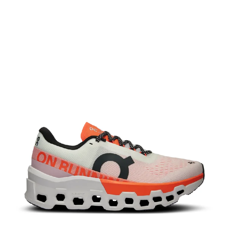 On Women's Cloudmonster 2 Sneaker in Undyed/Flame Vintage Oxford Appeal 