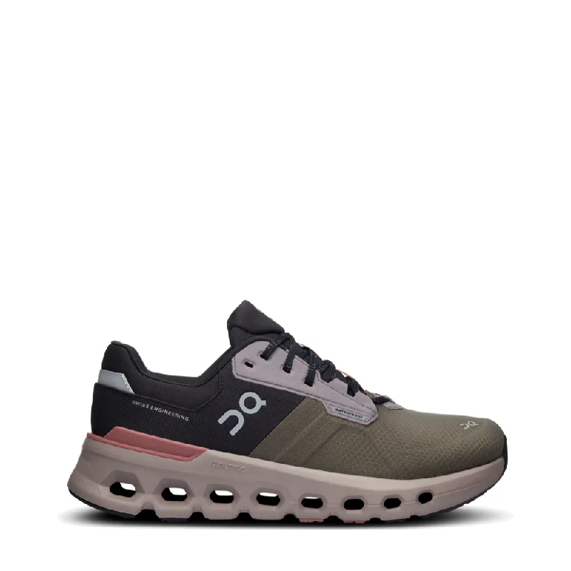 On Women's Cloudrunner 2 Waterproof Sneaker in Olive/Mahogany Ivy League - Inspired Derby Look 
