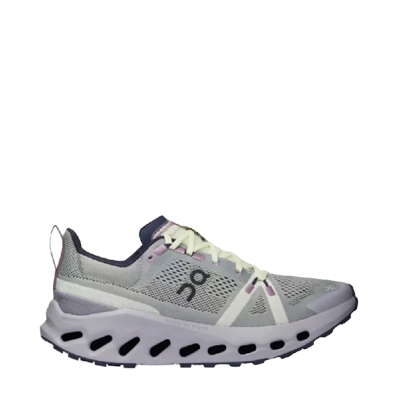On Women's Cloudsurfer Trail Sneakers in Seedling/Lilac Vintage Oxford Appeal 