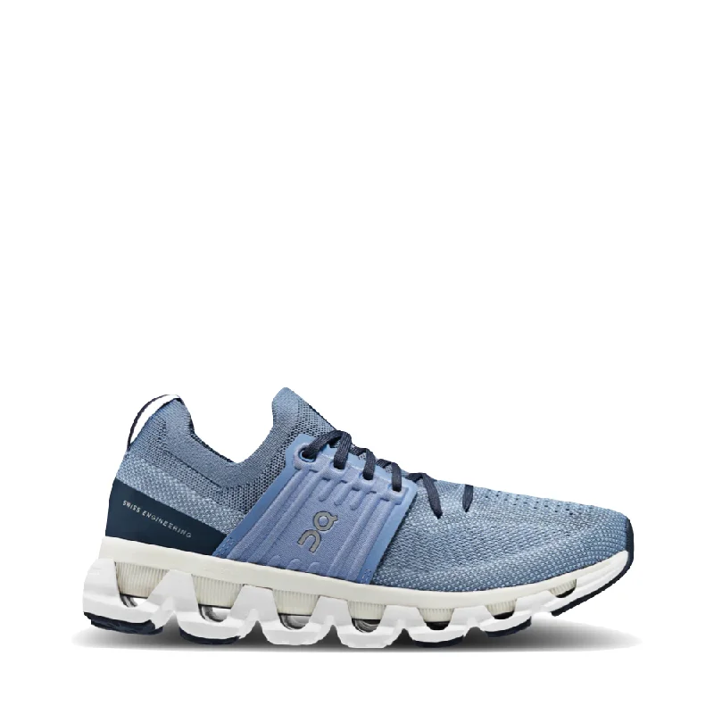 On Women's Cloudswift 3 Sneaker in Metal/White Quilted Shoe Design  