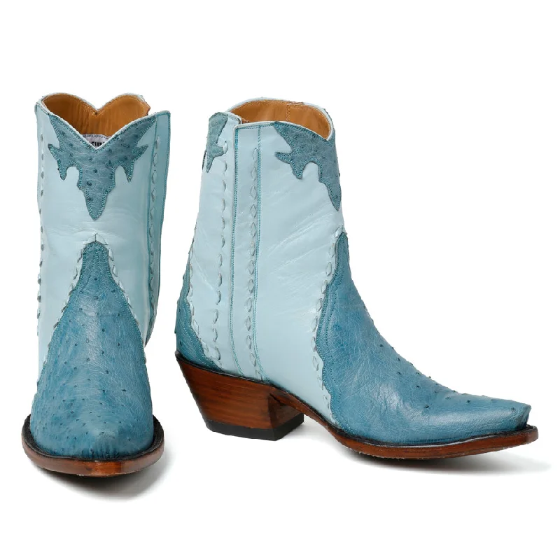 Ostrich Ankle Zipper - Sky Blue Patchwork Shoe Aesthetic  