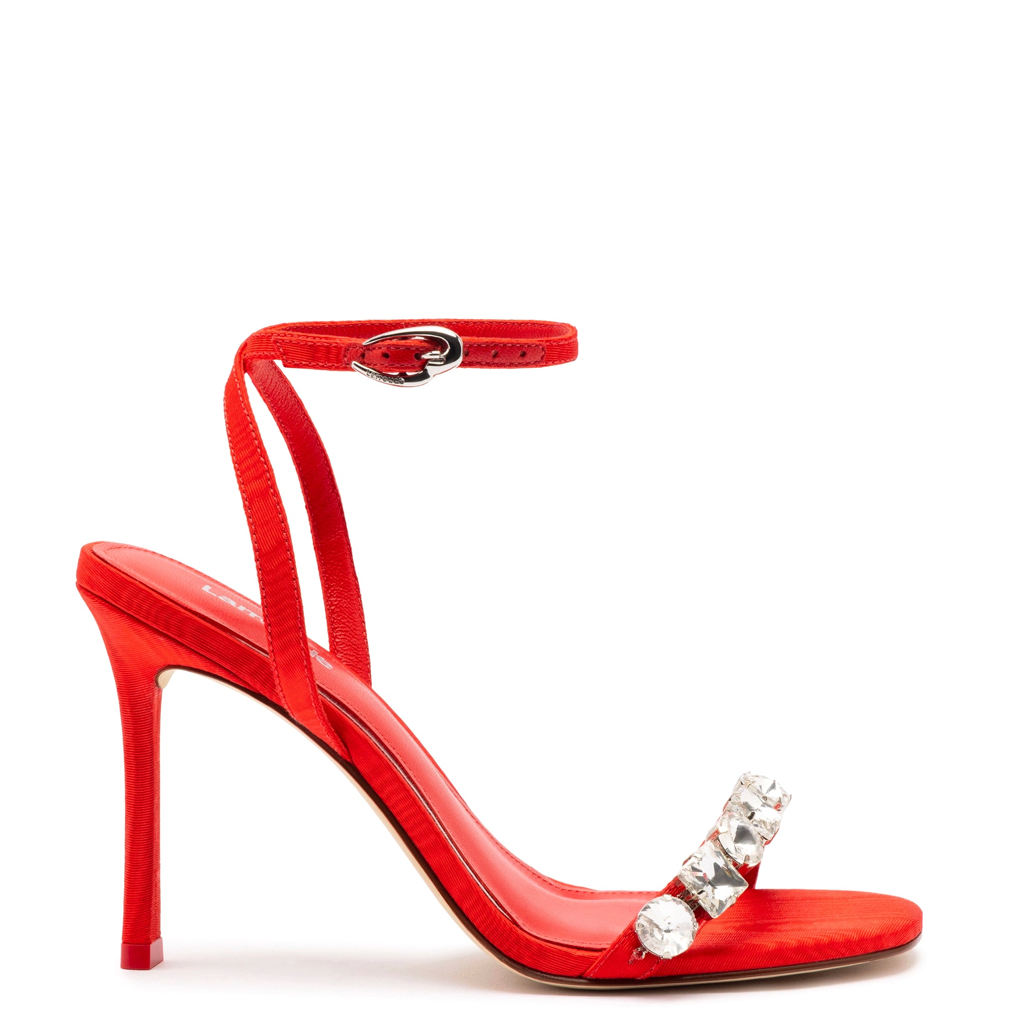 Calypso Sandal In Red Fabric and Crystals Glow - in - the - Dark Shoe Design  