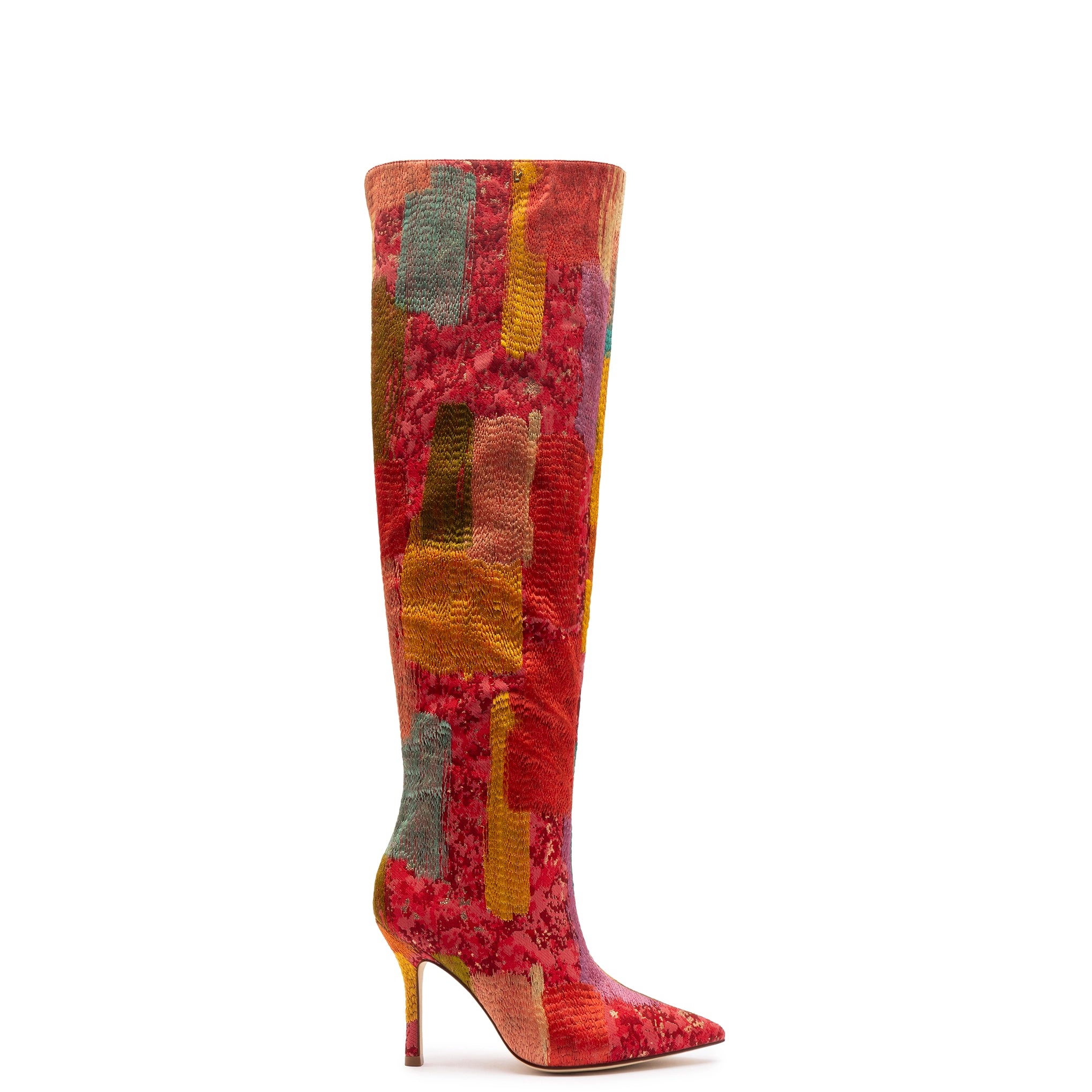 Larroudé x Markarian Boot In Red Patch Work Fabric Tailored Oxford Style 