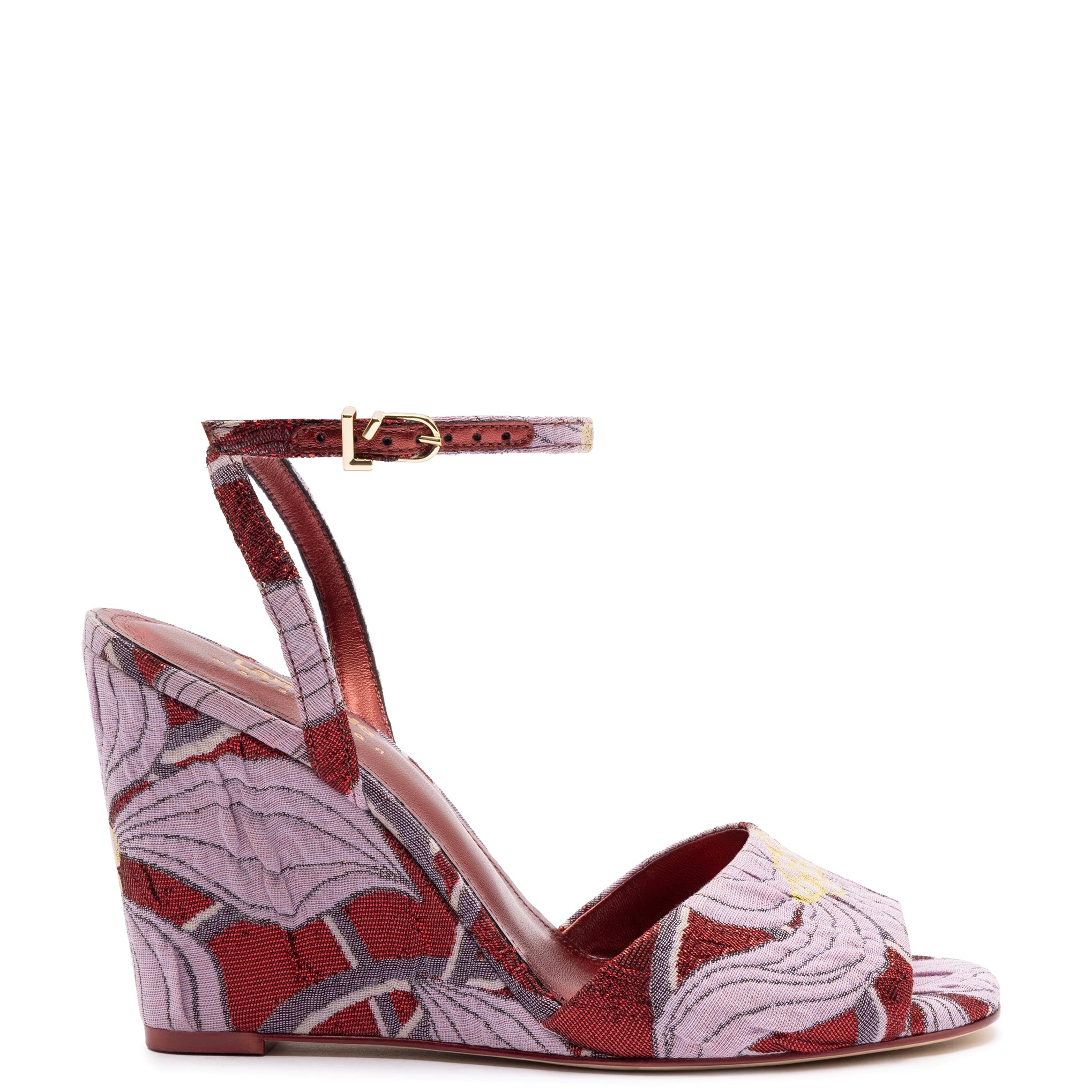 Larroudé x Markarian Wedge In Red Floral Dutel Hemp - Material Shoe Style  