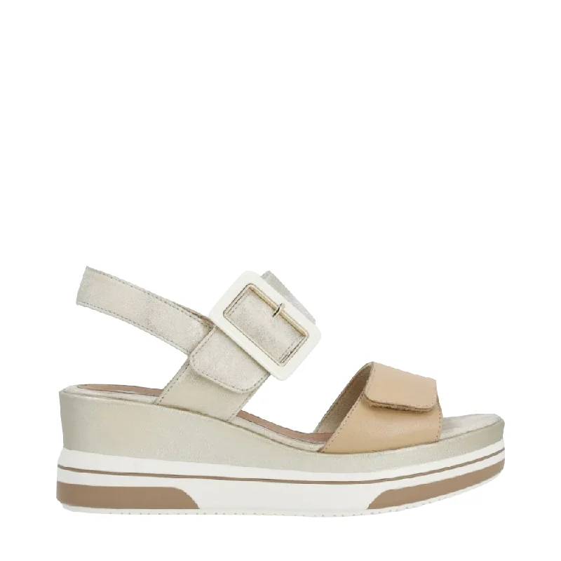 Remonte Women's Sabine 50 Wedge Sandal in Muschel Comfortable Derby Style  