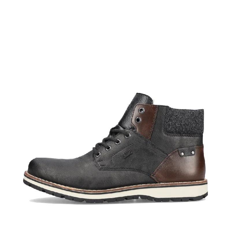 Rieker Men's Ronnie 34 Warm Lined Waterproof Boot in Black/Brown Leather Driving Shoe Style Rieker Men's Ronnie 34 Warm Lined Waterproof Boot in Black/Brown Leather Driving Shoe Style