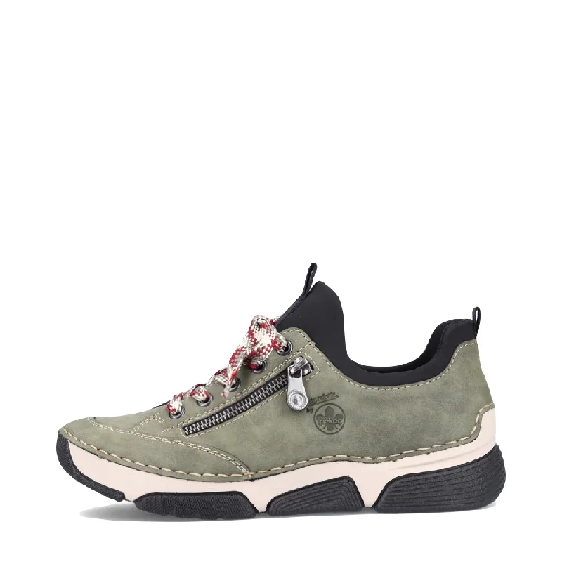 Rieker Women's Angela 73 Lace Slip On in Olive Lightweight Tennis Sneaker Look  