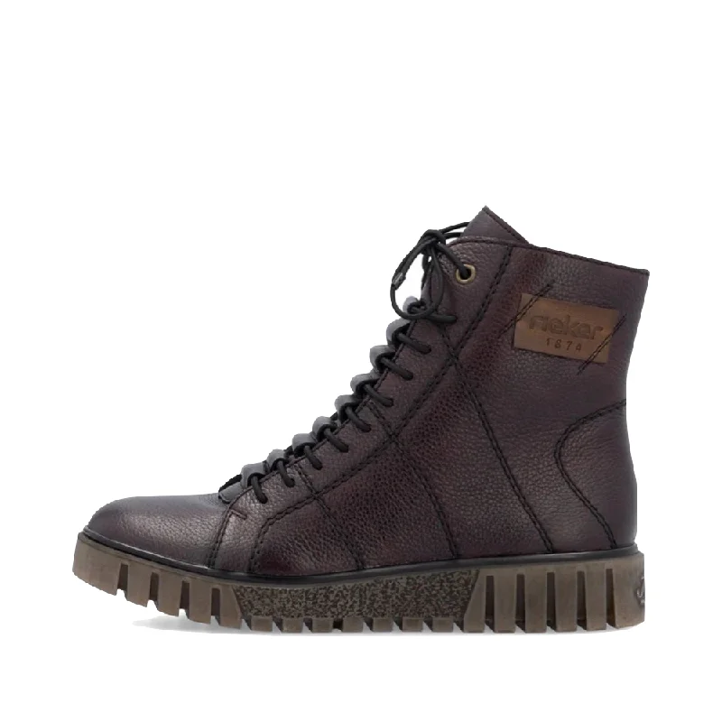 Rieker Women's Fenja 21 Lace Boot in Deep Maroon Wine Athleisure Derby Style  