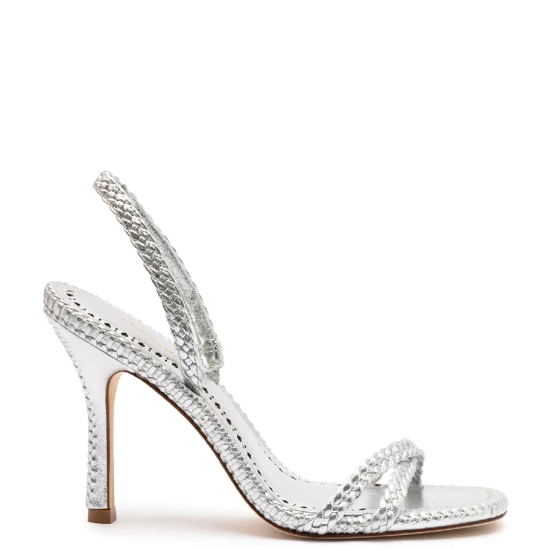 Annie Sandal In Silver Metallic Leather Wingtip Oxford Design 